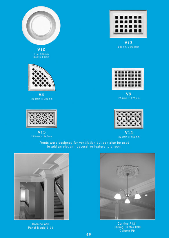 Page 2 - Plaster Vents - Ornamental interior plaster vents. Ceiling Panels is Brisbane's leading supplier of decorative plaster and ornamental plaster vents. 