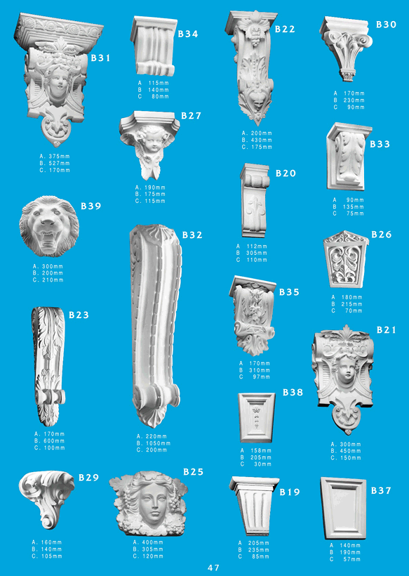 Page 2 - Brackets - Brackets - decorative or ornamental scroll-shaped bracket plaster fixtures (especially one used to support a wall fixture). Sometimes called a corbel, a console, or a modillion. Ceiling Panels is Brisbane's leading supplier of decorative plaster and ornamental plaster brackets. 