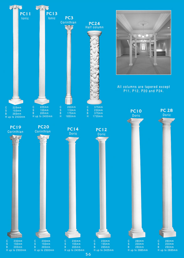 Page 1 - Columns - Use decorative plaster columns to decorate and highlight arches, fireplaces or give your home a new breath of elegance and grandeur. Ceiling Panel's is Brisbane's largest supplier or ornamental plaster and decorative plaster columns for new constructions and renovations. Ornamental plaster is versatile, long lasting and lightweight. 