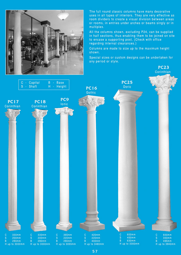 Page 2 - Columns - Use decorative plaster columns to decorate and highlight arches, fireplaces or give your home a new breath of elegance and grandeur. Ceiling Panel's is Brisbane's largest supplier or ornamental plaster and decorative plaster columns for new constructions and renovations. Ornamental plaster is versatile, long lasting and lightweight. 