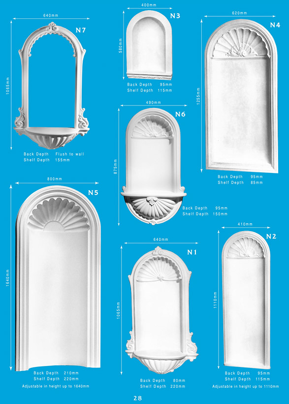 Page 1 - Wall Niches - Ornamental interior plaster wall niches. Ceiling Panels is Brisbane's leading supplier of decorative plaster and ornamental plaster wall niches. A plaster wall niche is a perfect way to showcase an ornament, statue, or plant. 